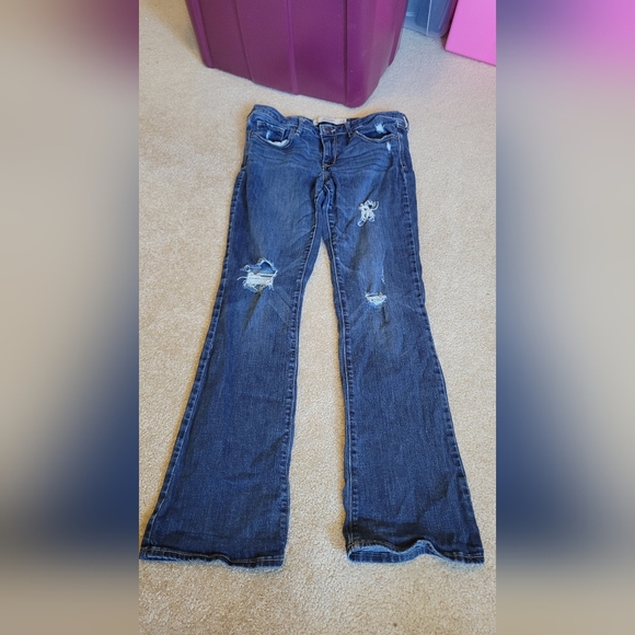Abercrombie & Fitch blue distressed jeans womens size 6 S w28 L31 inseam 29"Dar - Picture 2 of 9